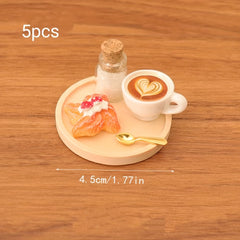 Dollhouse Pastry Coffee Tray Set for OB11 - 5pcs Props & Backdrop