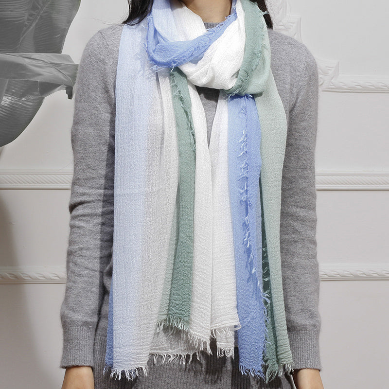 Green Gradient Wool Scarf Soft Warm Shawl Tassel Headwrap