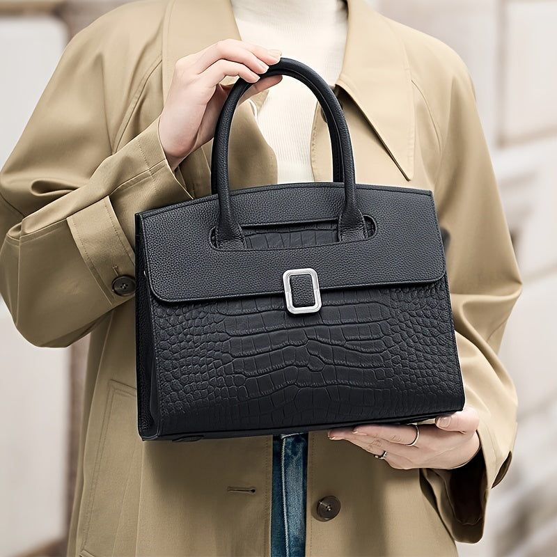 Crocodile Pattern Satchel Handbag Adjustable Strap Retro Style