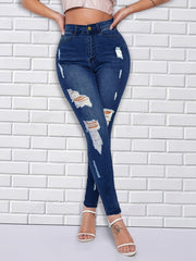 High Waist Skinny Jeans Distressed Denim Pants
