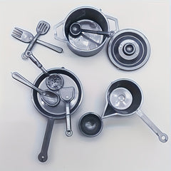 10pcs Dollhouse Mini Kitchen Cookware Set - Stovetop Pots and Pans 1:12 Scale