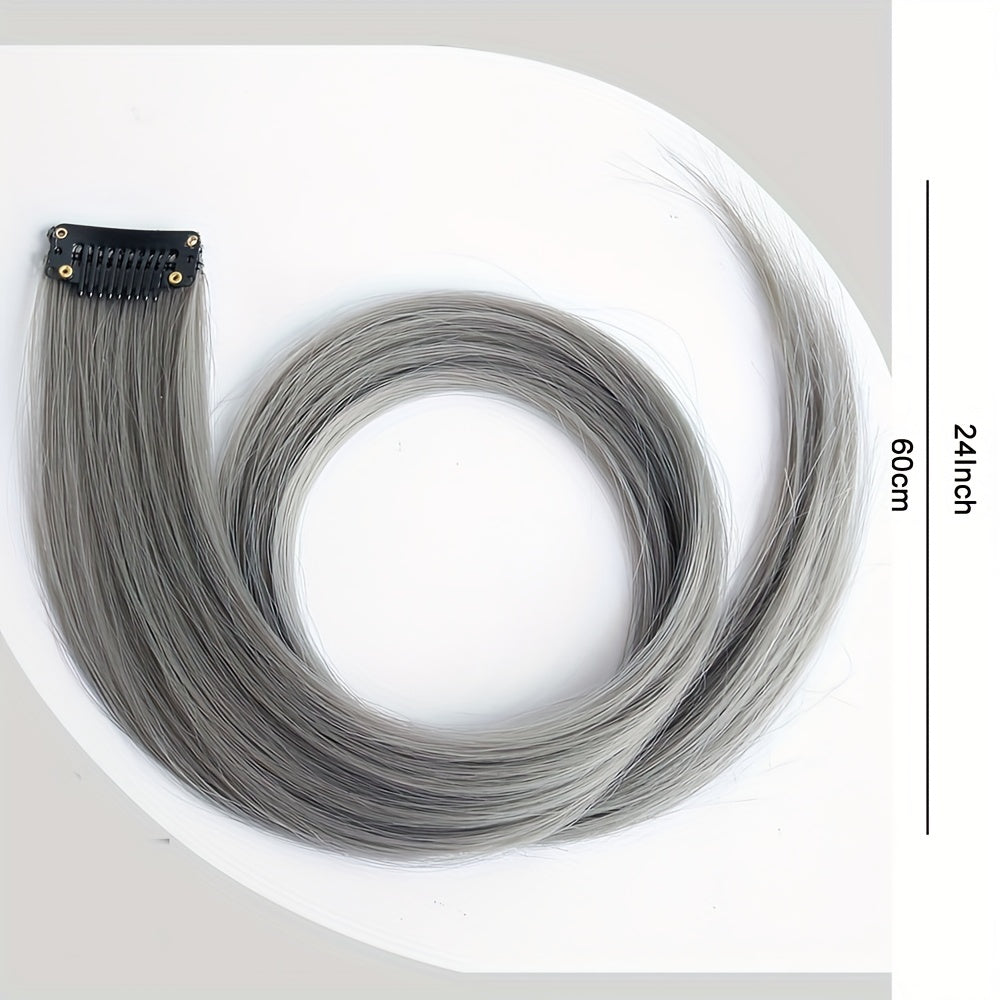 Long Straight Women High Temp Synthetic Hair Extension Clip In Grey