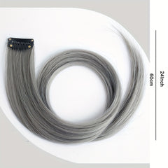 Long Straight Women High Temp Synthetic Hair Extension Clip In Grey