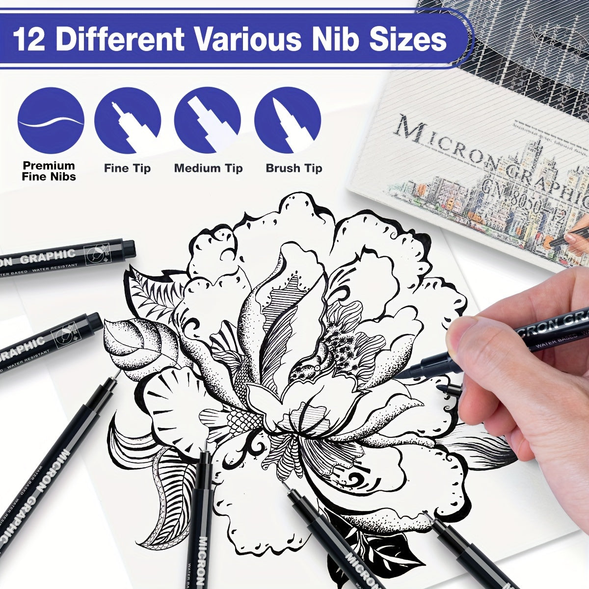 12pcs Needle Tube Pen for Drawing Fine Lines and Artwork
