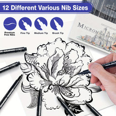 12pcs Needle Tube Pen for Drawing Fine Lines and Artwork
