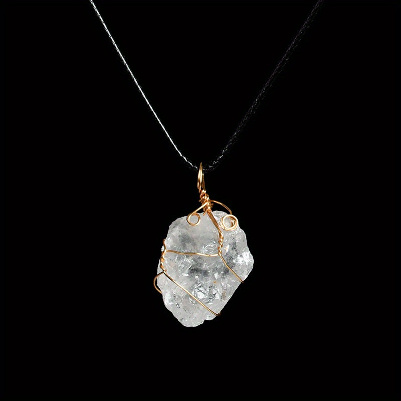 Kids Irregular Stone Pendant Leather Rope Necklaces