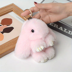 Rabbit Fuzzy Toy Keychain Animal Key Ring Purse Bag Backpack Car Key Charm
