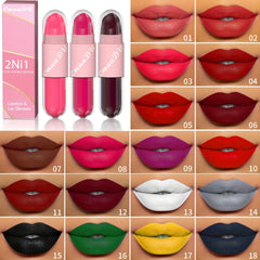 2-in-1 Lipstick Lip Gloss Set Waterproof Long Lasting Matte Finish Lip Makeup