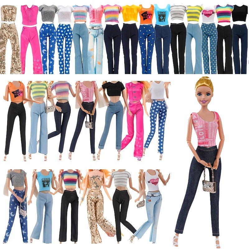 6pcs Doll Clothing for 29cm Dolls, 3 Tops, 3 Pants, Great Gift for Kids