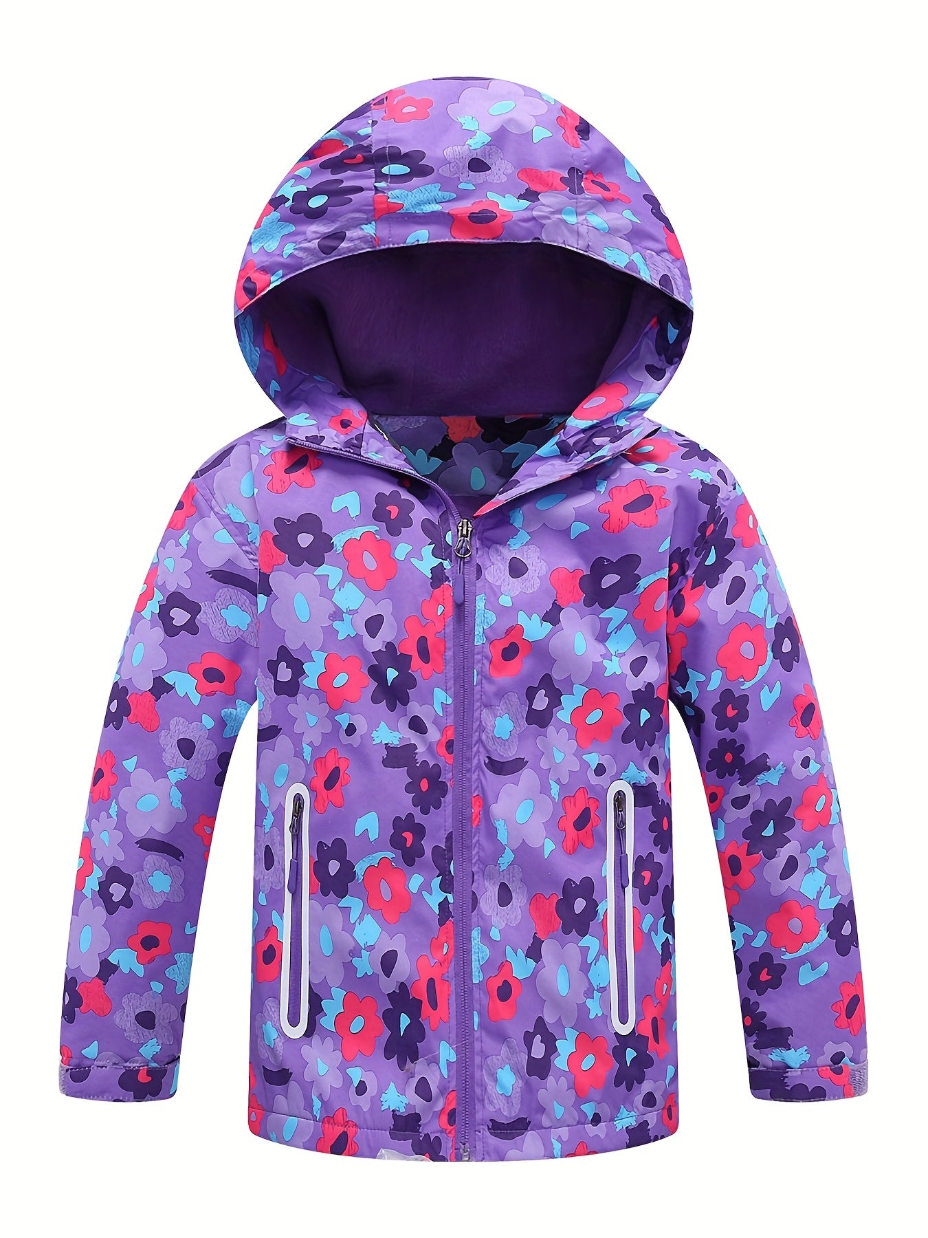 Toddler Girls Flowers Hooded Jacket Waterproof Windproof Zipper Coat