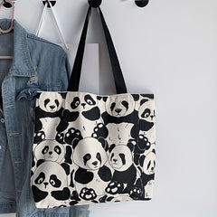 Panda Tote Bag with Large Capacity Zippered Storage