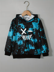 Toddler Tie Dye Hoodie Funny Face Pattern Long Sleeve Top