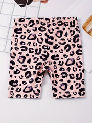 2pcs Toddler Girls Leopard Elastic Waist Biker Shorts Set