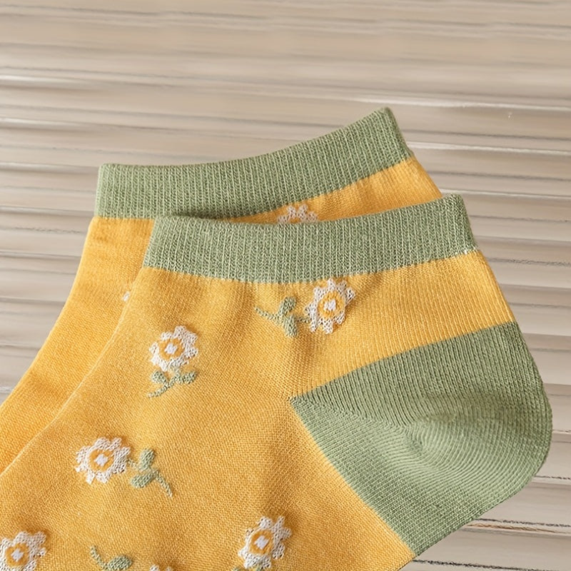 5 Pairs Floral & Heart Print Socks Low Cut Women's Stockings