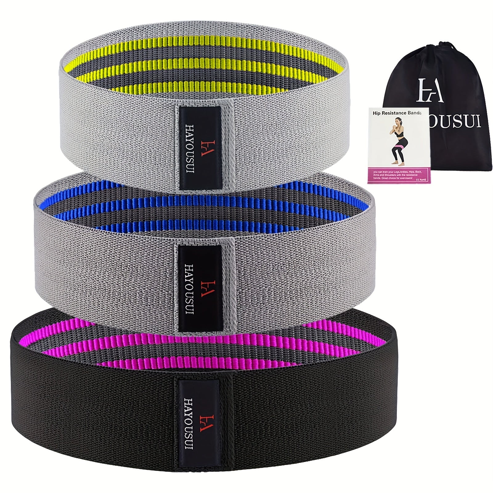 3pcs Cotton Resistance Band Set with Cloth Bag & Guide