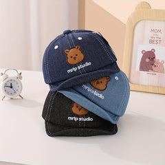 Kids' Adjustable Sunshade Baseball Cap with Bear Embroidery