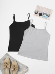 2pcs Solid Cami Tops Crew Neck Women's Lingerie