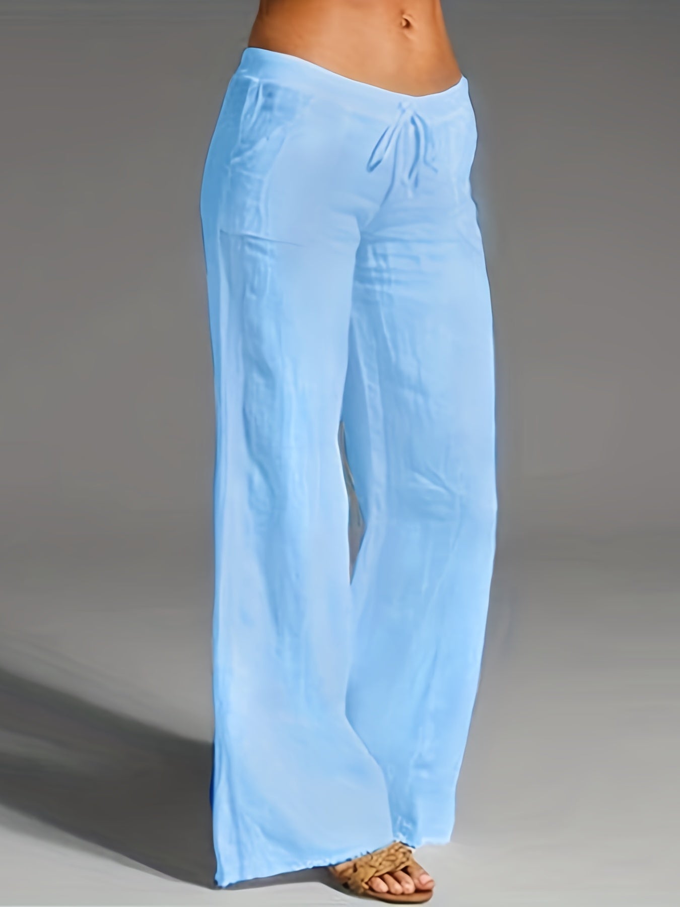Drawstring Lace up Loose Pants Casual Solid Wide Leg