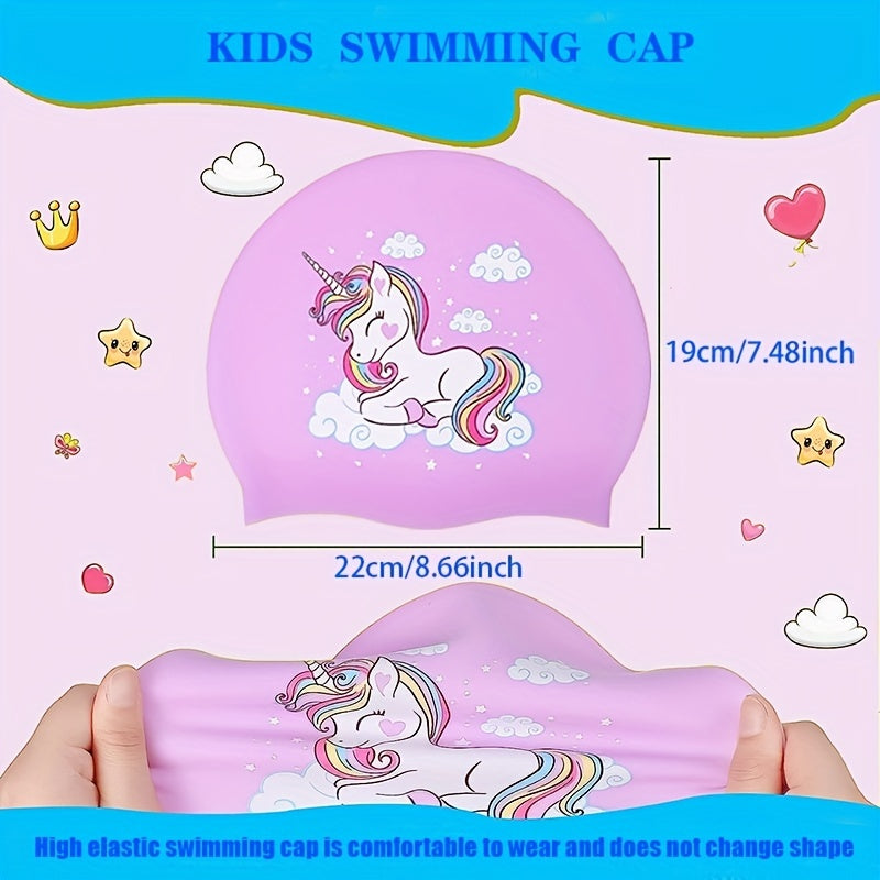 Cartoon Waterproof Kids Swimming Cap for Long Hair Girls and Boys