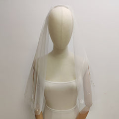 JOANSHRINE Double Layer Bridal Veil Vintage Floral Embellishment