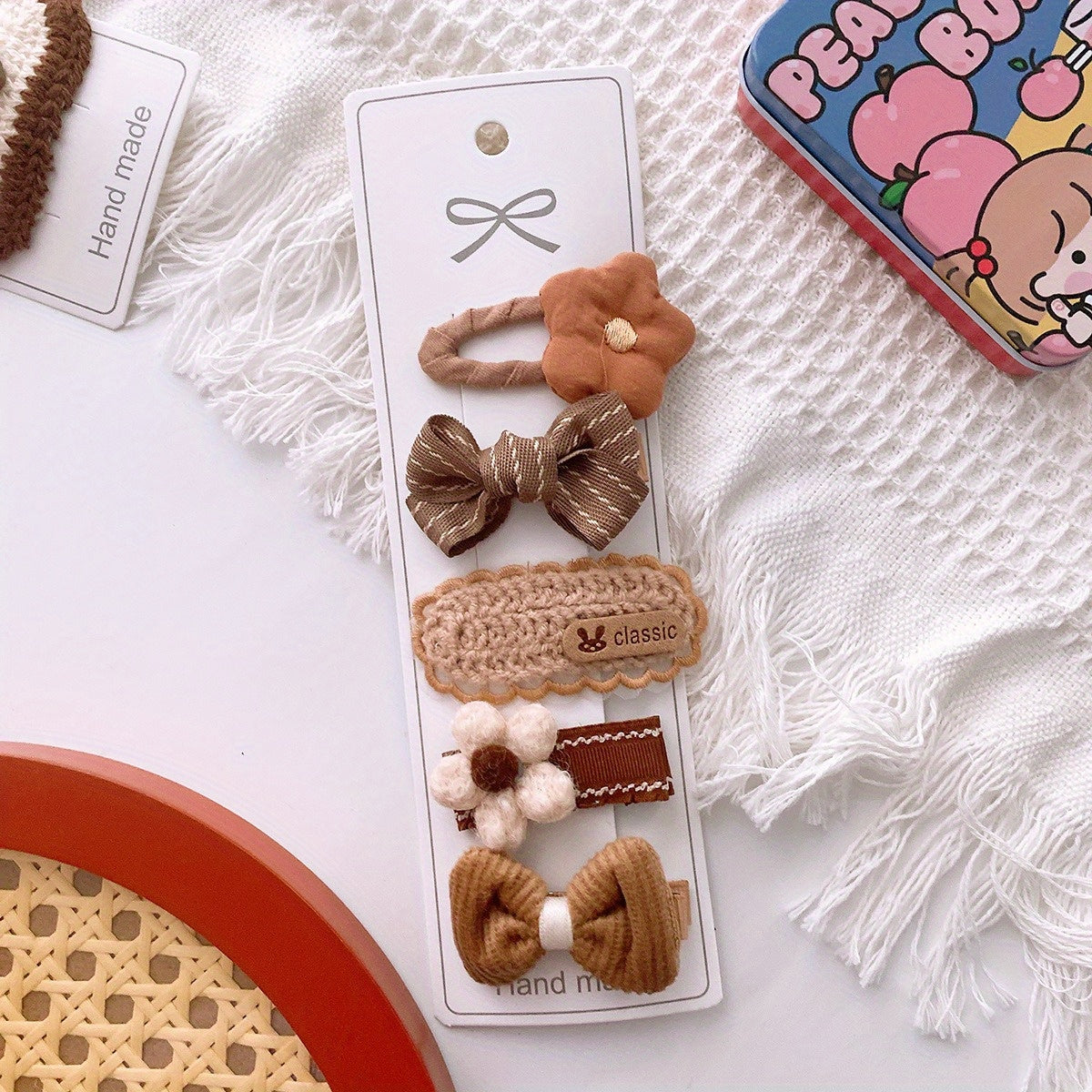 5pcs Fabric Bow Flowers Hair Clip for Baby Girls