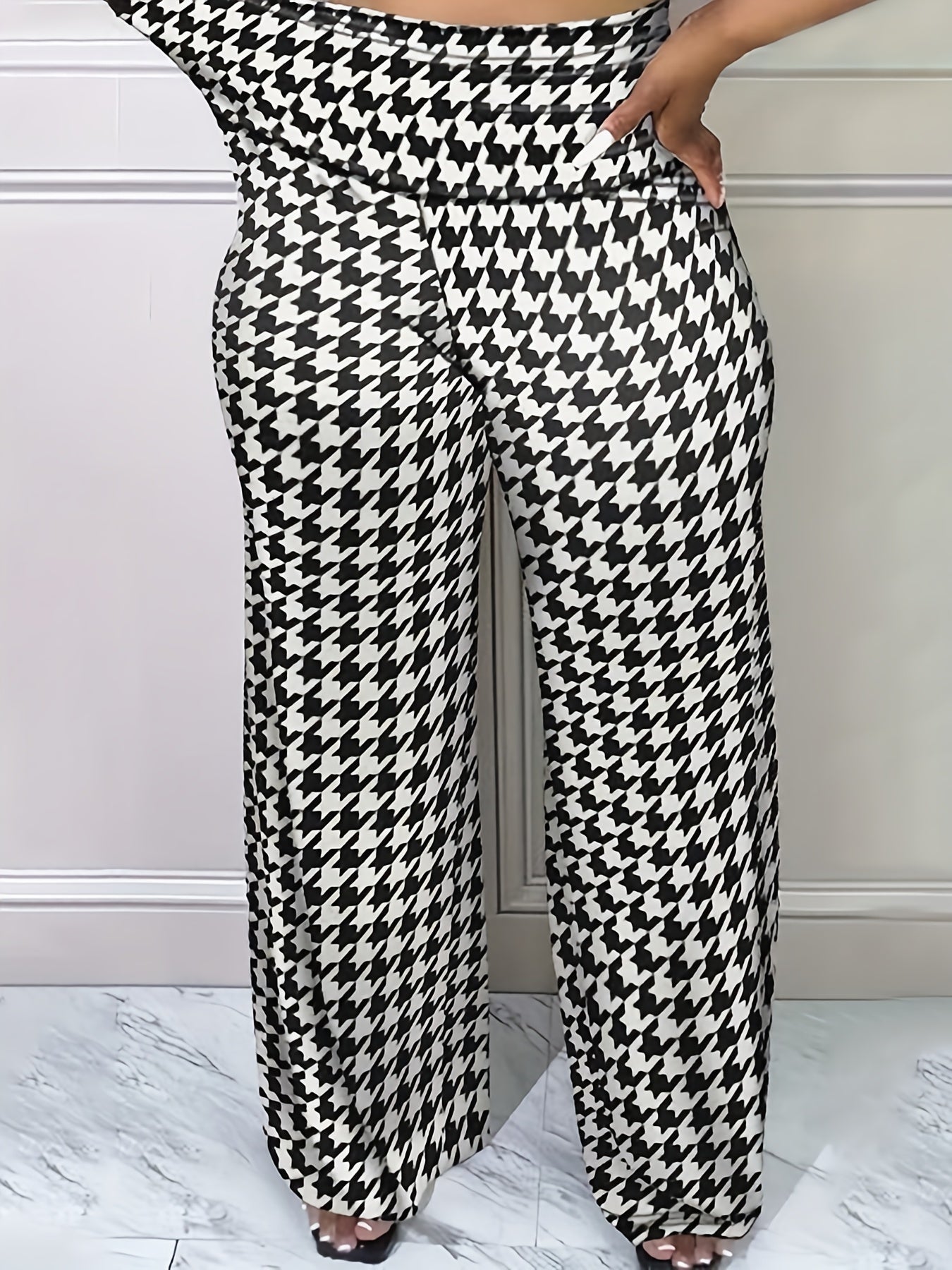 Women's Houndstooth Wide Leg Pants
