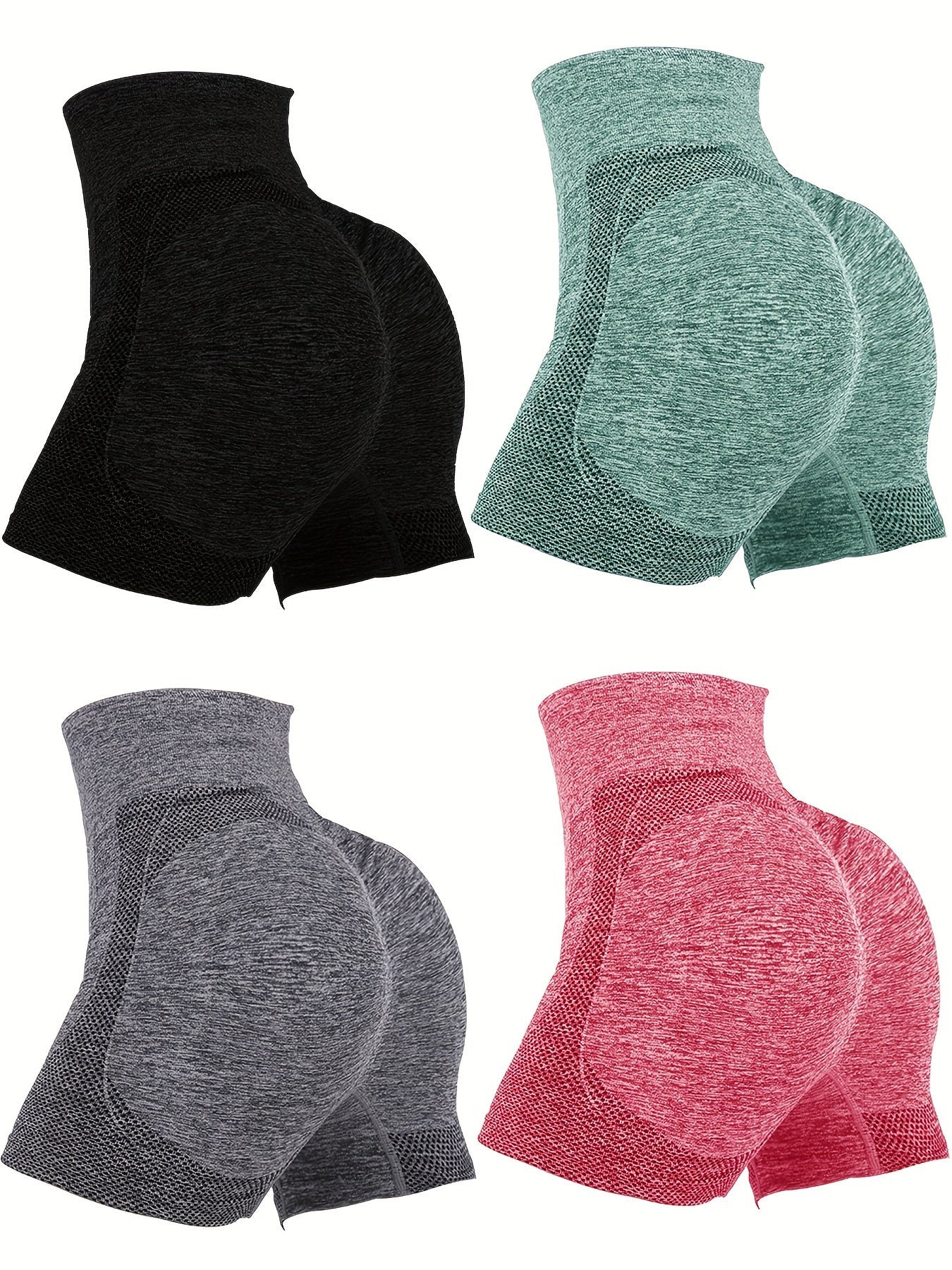 4-Pack High Waist Butt Lifting Workout Shorts for Women