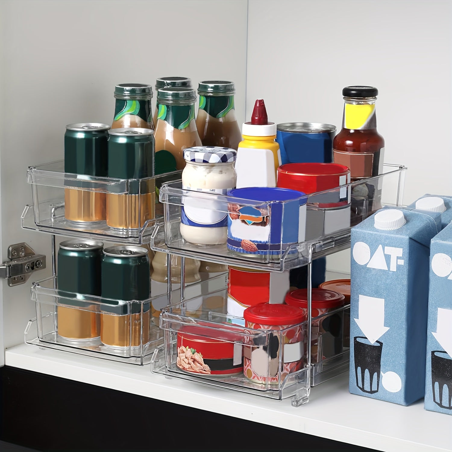 2 Tier Slide Out Bathroom Organizer, Clear Storage Container for Kitchen Counter