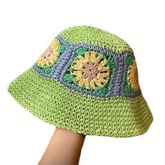 Sunflower Crochet Bucket Hat Straw Fisherman Cap Women Sunscreen Beach Hats