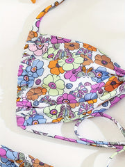 Purple Floral Print Halter Knot 2 Piece Bikini