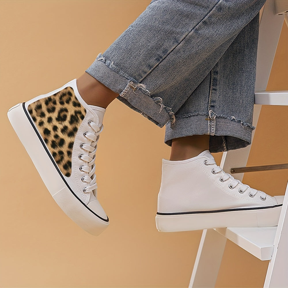 Leopard Graphic Skate Shoes for Girls, Lace Up Sneakers