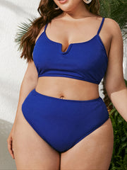Criss Cross Back Solid Bikini Set Plus Size High Stretch Boho Swimsuit
