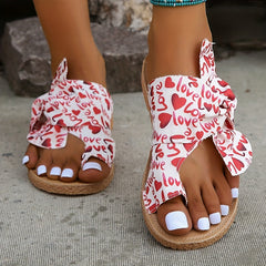 Women's Heart & Letter Print Sandals Slip On Open Toe Lightweight Shoes