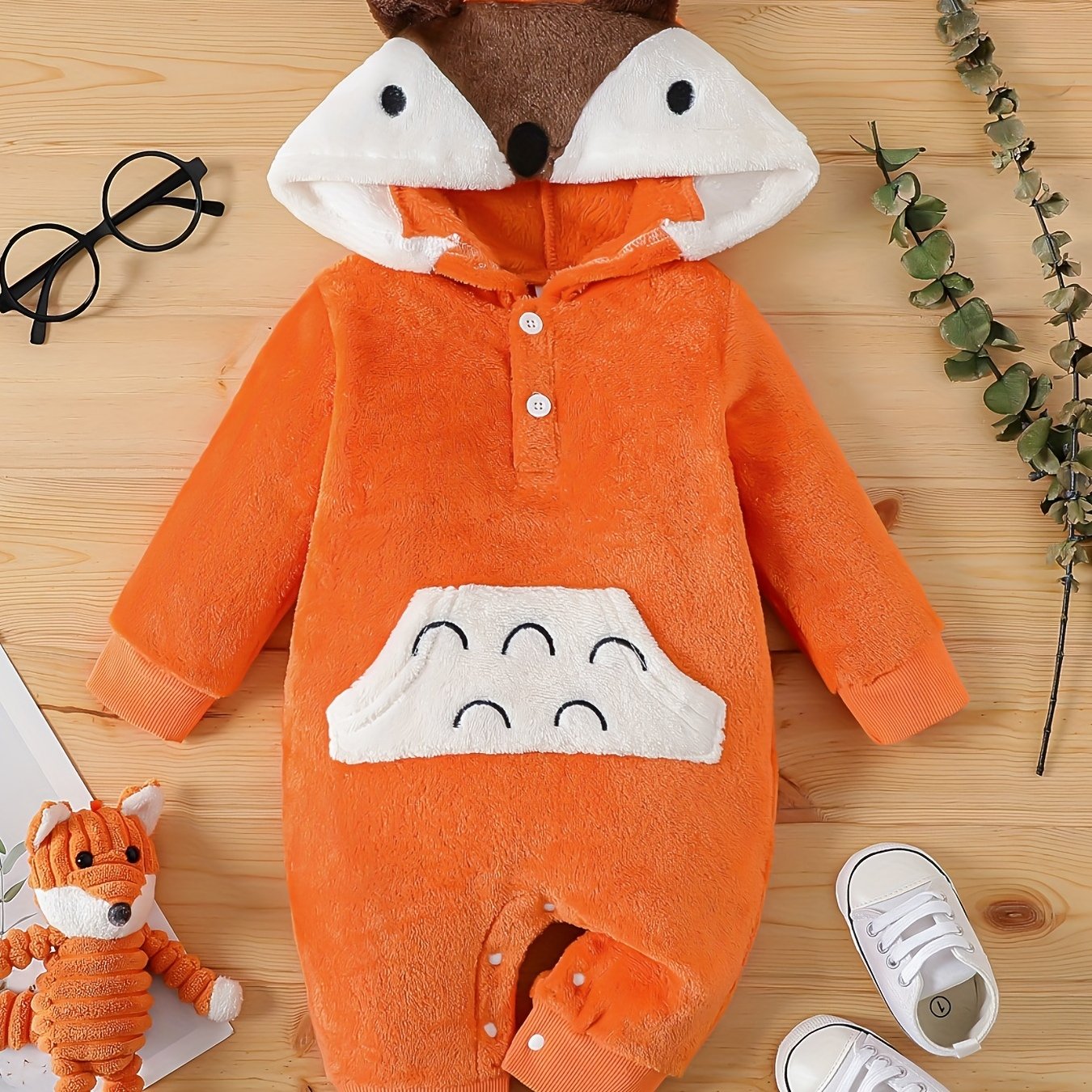 Fleece Thermal Fox Shape Romper Hoodie for Baby