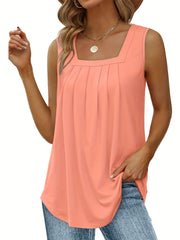 Solid Square Neck Ruched Tank Top for Women