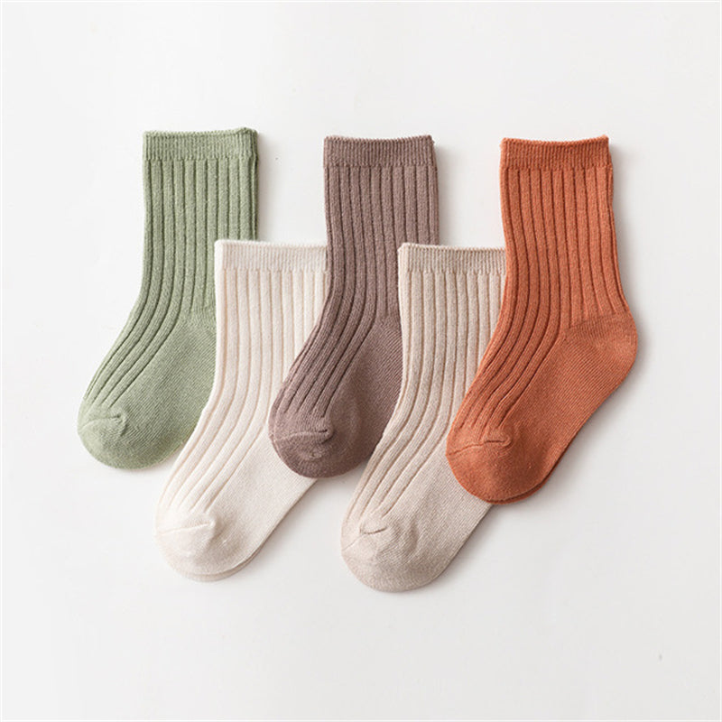 5pairs Baby Knit Ribbed Socks for Autumn and Spring