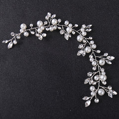 Silvery Faux Pearl Wedding Headband Crystal Hairband For Bride