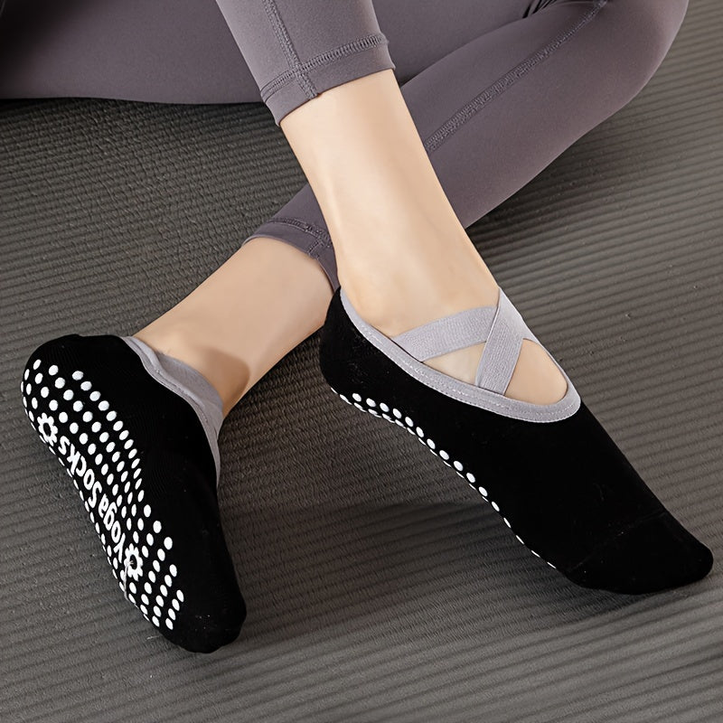 6 Pairs Non slip Yoga Crew Socks Silicone Indoor Fitness Pilates Dancing Sports