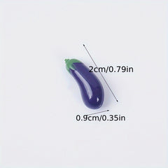 5 Mini Eggplant Models w/Green Stems Realistic Purple & Green Vegetable Accents