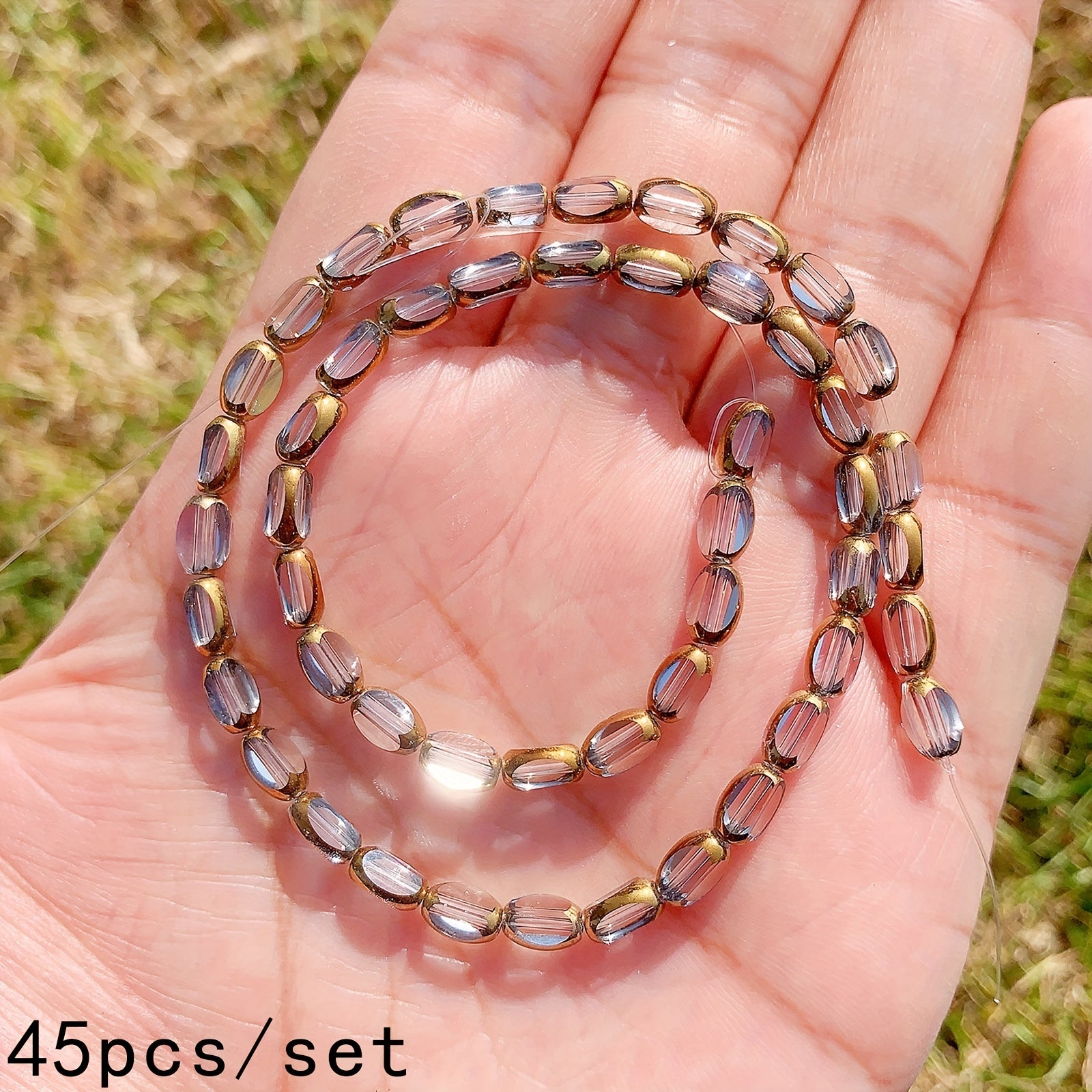 45pcs Transparent Golden Edge Crystal Beads Faceted Glass Spacer Beads DIY Brace