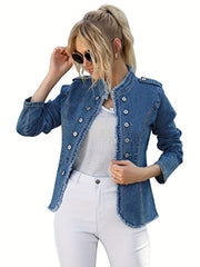 Raw Trim Denim Jackets Long Sleeves Casual Denim Coats