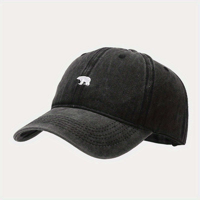 Washed Soft Top Bear Embroidery Baseball Cap Adjustable Dad Hat