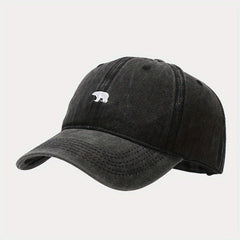 Washed Soft Top Bear Embroidery Baseball Cap Adjustable Dad Hat