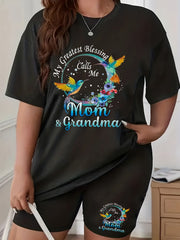 Family Casual 2 Piece Set Women's Graphic & Slogans Top & Shorts