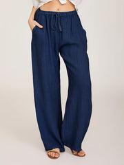 Drawstring Wide Leg Pants Solid Palazzo Pants Women's Clothing