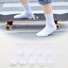 5pairs Casual Knit Crew Socks Soft Comfortable Breathable Cotton Socks