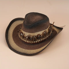 Ethnic Style Straw Cowboy Hat Skull Tibetan Vacation Beach Hat