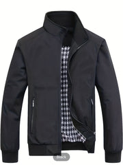 Men's Casual Stand Collar Zipper Pockets Jacket Coat Spring Fall