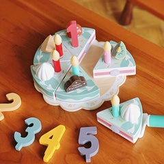 Wooden Birthday Cake Toy Set with Fruit Cream Numbers 1-5 and Candles
