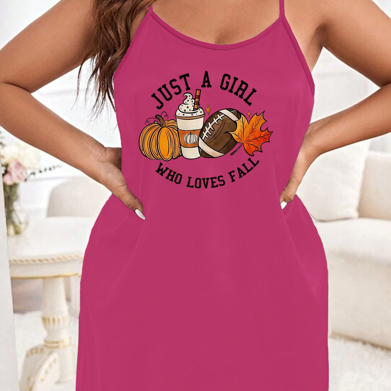 Halloween Sexy Nightdress Women's Plus Rugby & Pumpkin Print Cami Slee